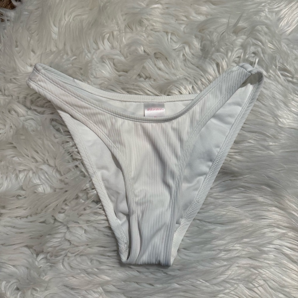Xhilaration White Ribbed‎ High Cut Bikini Bottom Size Medium NWT